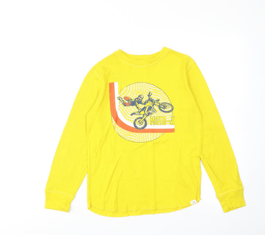 Gap Boys Yellow Cotton Basic T-Shirt Size 8-9 Years Round Neck Pullover - Moto-X