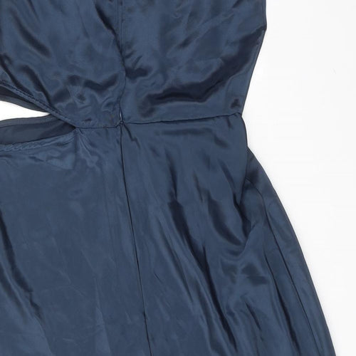 Zara Womens Blue Polyester A-Line Size XL Round Neck Button