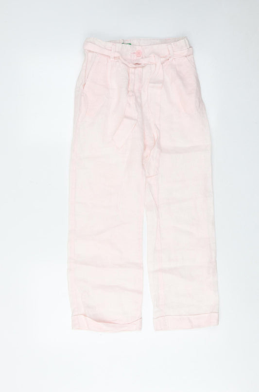 United Colors of Benetton Girls Pink Linen Cargo Trousers Size 8-9 Years Regular Zip