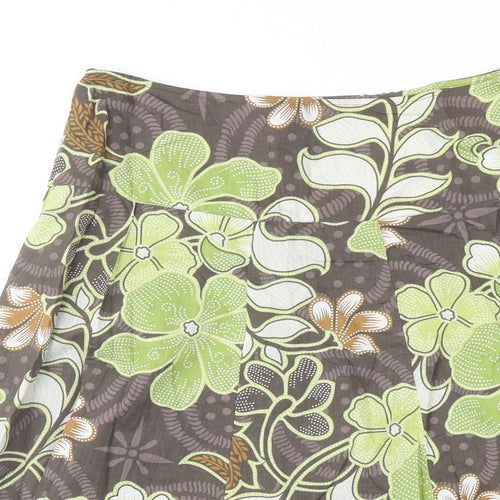 M&Co Womens Green Floral Cotton Swing Skirt Size 12 Zip