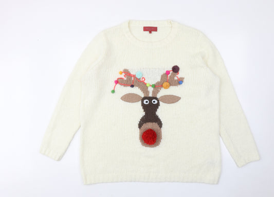 NEXT Womens Ivory Round Neck Acrylic Pullover Jumper Size 20 - Reindeer Christmas