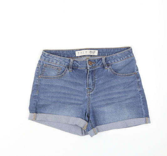 Denim & Co. Womens Blue Cotton Hot Pants Shorts Size 10 Regular Zip