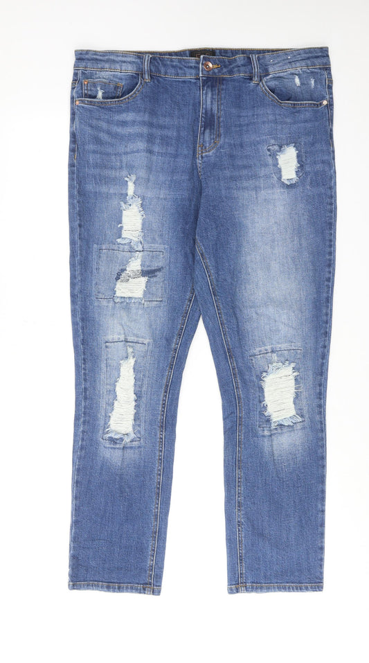 F&F Womens Blue Cotton Straight Jeans Size 16 Regular Zip