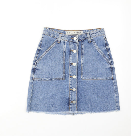 Denim & Co. Womens Blue Cotton A-Line Skirt Size 6 Button