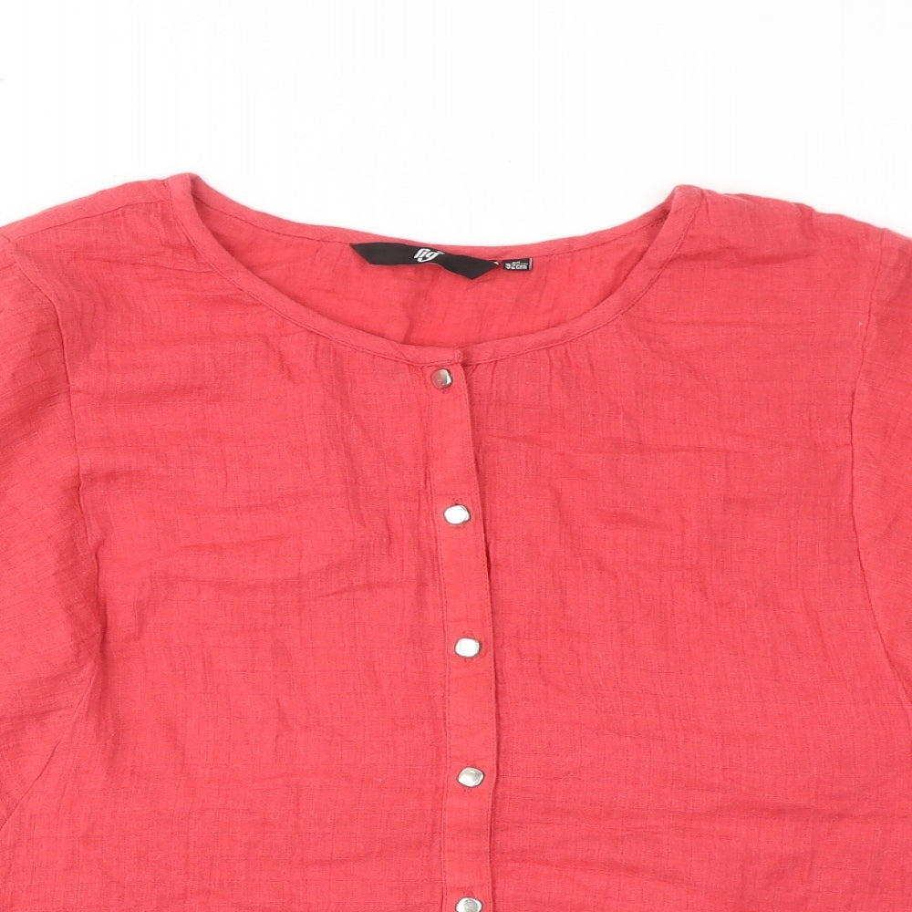 Fig Womens Pink Cotton Basic Button-Up Size M Round Neck