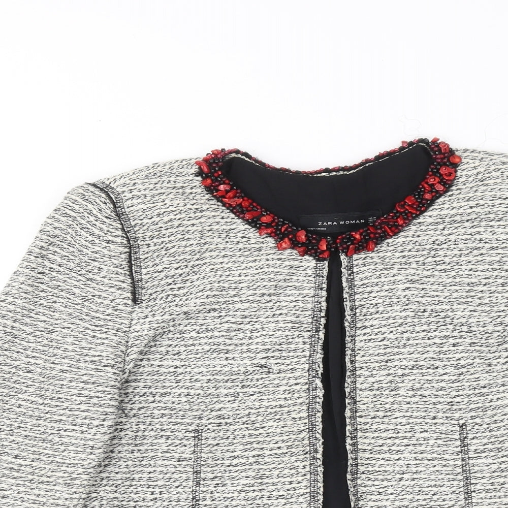 Zara Womens Grey Geometric Jacket Size XL Hook & Eye