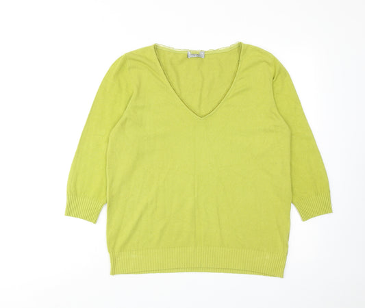 Per Una Womens Green V-Neck Acrylic Pullover Jumper Size 18