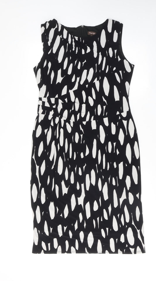 Phase Eight Womens Black Geometric Polyester Shift Size 16 V-Neck Zip