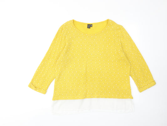 Izabel London Womens Yellow Round Neck Polka Dot Acrylic Pullover Jumper Size 14