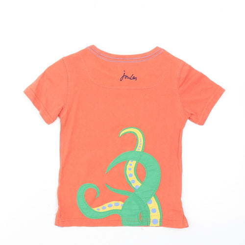 Joules Boys Orange Cotton Basic T-Shirt Size 3 Years Round Neck Pullover - Octopus