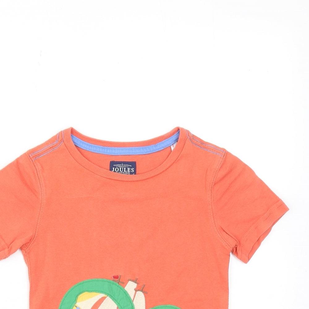 Joules Boys Orange Cotton Basic T-Shirt Size 3 Years Round Neck Pullover - Octopus