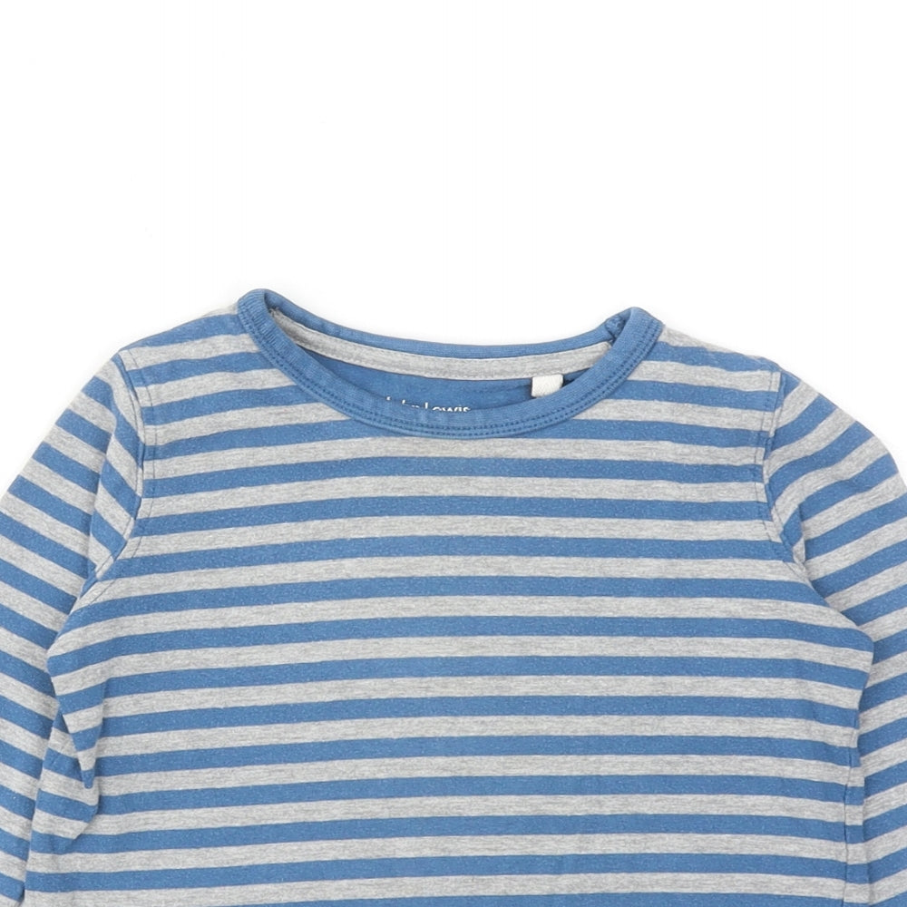 John Lewis Boys Blue Striped Cotton Pullover T-Shirt Size 2 Years Crew Neck Pullover
