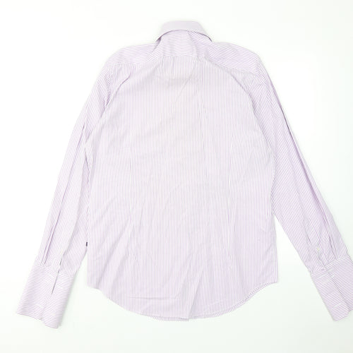 Debenhams Mens Purple Striped Cotton Button-Up Size 15.5 Collared Button