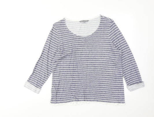 Laura Ashley Womens Blue Round Neck Striped Cotton Pullover Jumper Size 16
