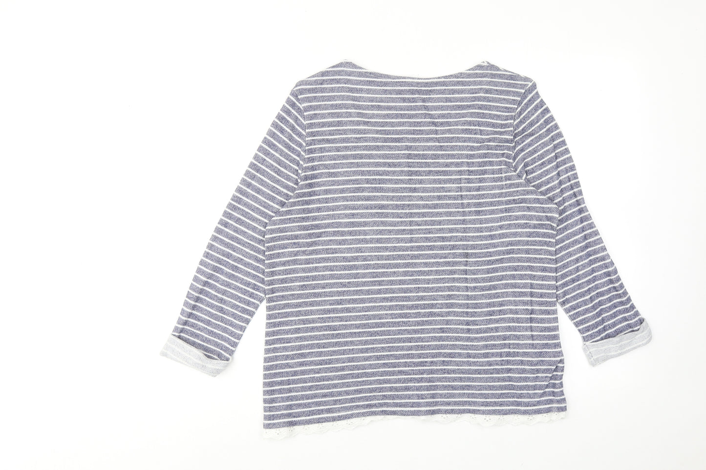 Laura Ashley Womens Blue Round Neck Striped Cotton Pullover Jumper Size 16
