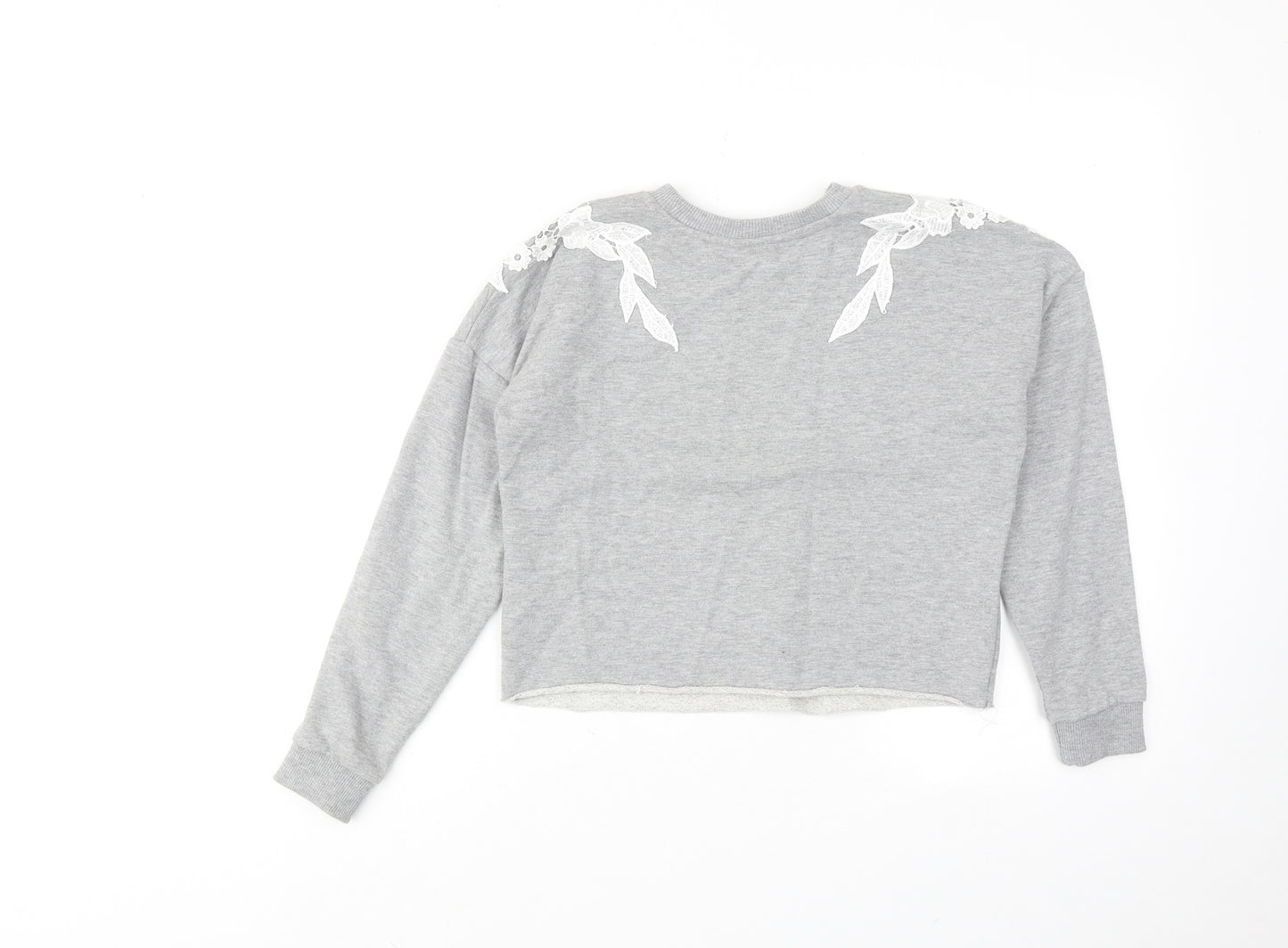 Miss Selfridge Womens Grey Cotton Pullover Sweatshirt Size 4 Pullover - Flower detail