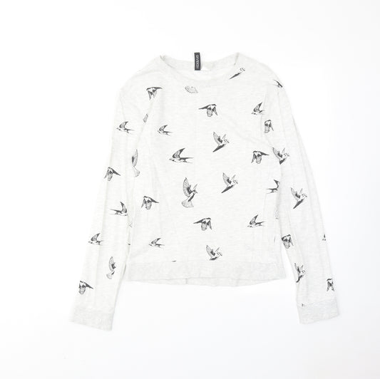 H&M Womens Grey Geometric Cotton Pullover Sweatshirt Size XS Pullover - Bird pattern
