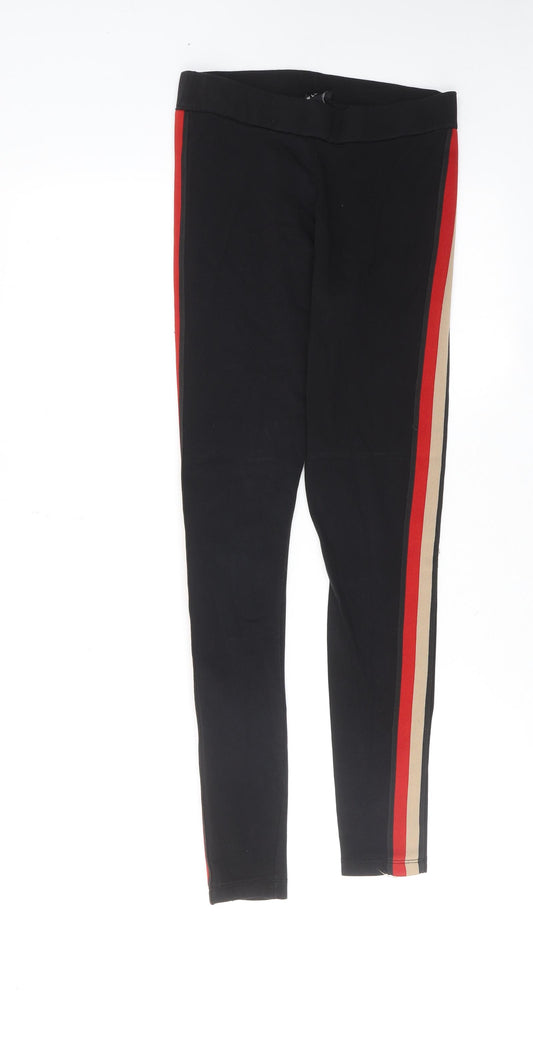 New Look Womens Black Cotton Capri Leggings Size 8 - Side Stripe Detail