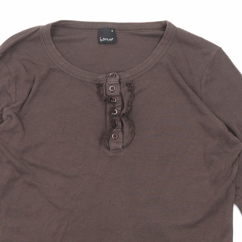 Intown Womens Brown Cotton Basic T-Shirt Size M Round Neck