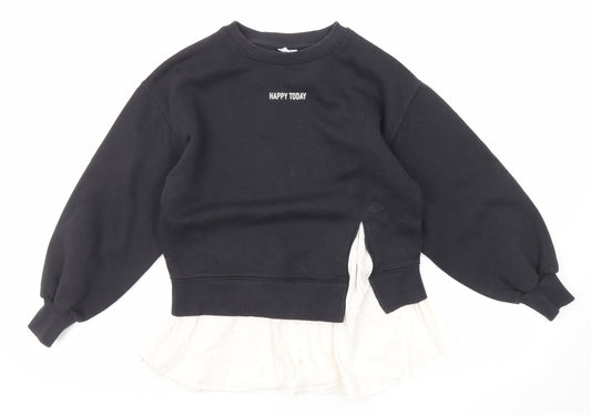 Zara Girls Black Cotton Pullover Sweatshirt Size 10 Years Pullover - Peplum