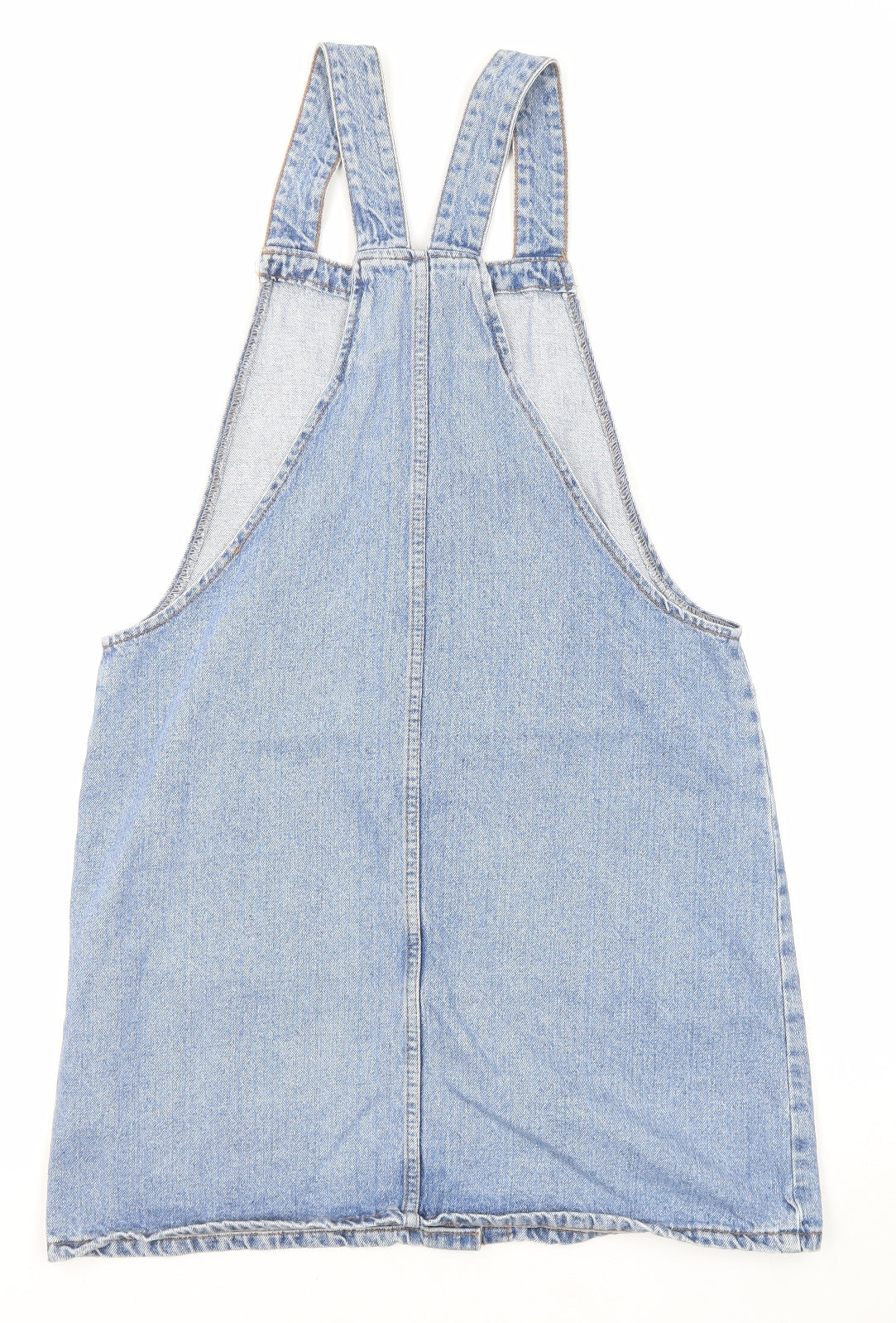 Denim & Co. Womens Blue Cotton Pinafore/Dungaree Dress Size 12 Square Neck Button
