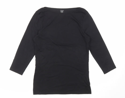 Marks and Spencer Womens Black Cotton Basic T-Shirt Size 10 Boat Neck