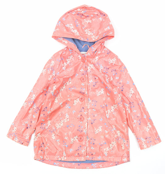 Mini Club Girls Pink Geometric Rain Coat Coat Size 4-5 Years Button - Butterfly Pattern