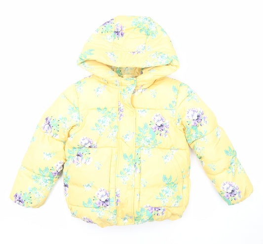 Marks and Spencer Girls Yellow Floral Puffer Jacket Jacket Size 7-8 Years Zip