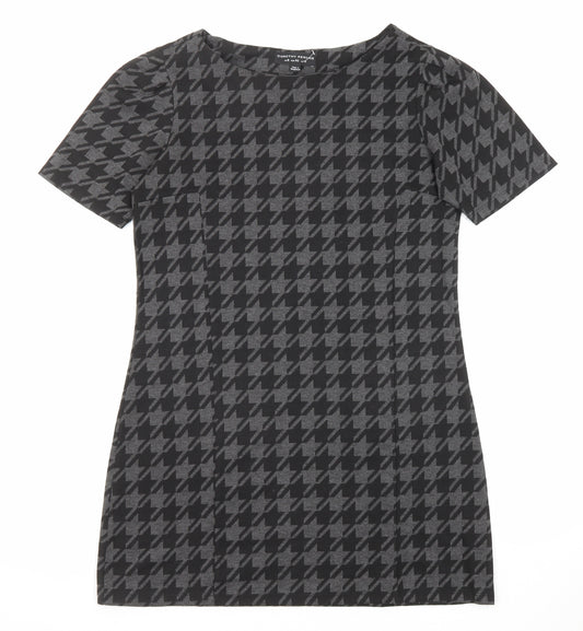 Dorothy Perkins Womens Black Geometric Polyester Basic T-Shirt Size 12 Round Neck - Longline