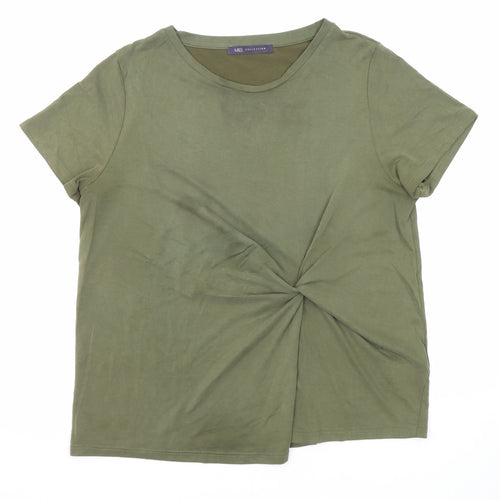 Marks and Spencer Womens Green Modal Basic T-Shirt Size 12 Round Neck - Twist Detail