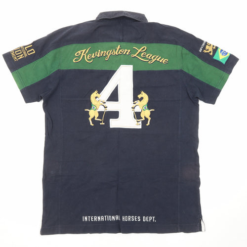 Kevingston League Mens Blue Colourblock Cotton Polo Size M Collared Button - International horses dept