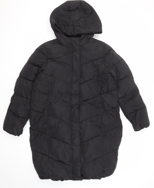 Marks and Spencer Girls Black Quilted Coat Size 14-15 Years Zip