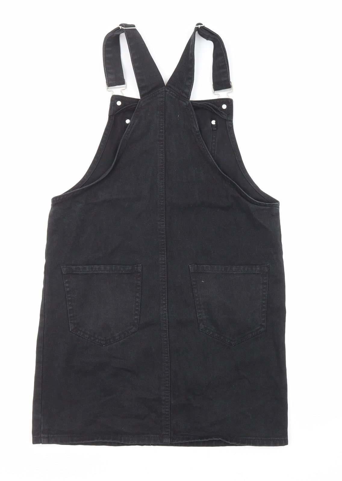New Look Womens Black Cotton Pinafore/Dungaree Dress Size 8 Square Neck Button