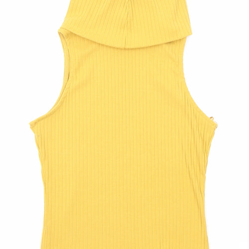 River Island Womens Yellow Polyester Basic Tank Size 14 Roll Neck