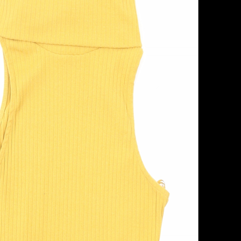 River Island Womens Yellow Polyester Basic Tank Size 14 Roll Neck