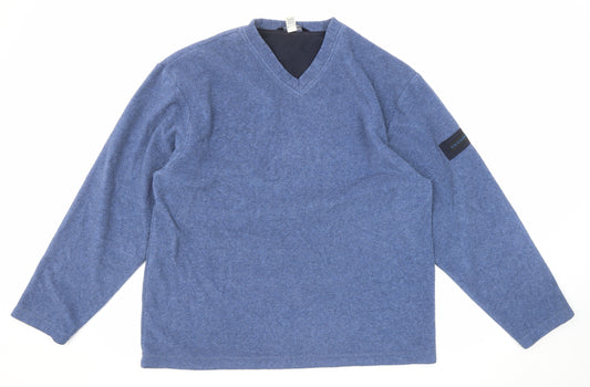 Springfield Mens Blue V-Neck Polyester Pullover Jumper Size L Long Sleeve