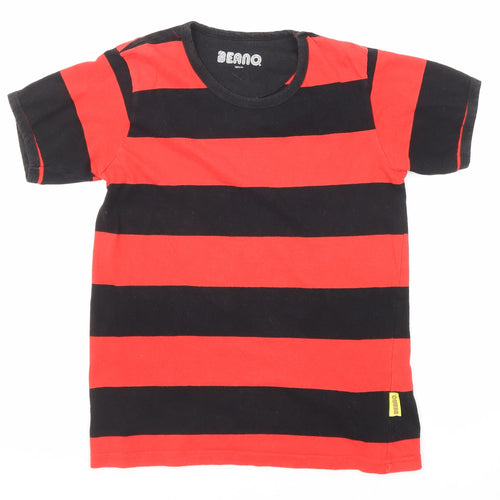 Beano Boys Red Striped Cotton Pullover T-Shirt Size 10-11 Years Crew Neck Pullover