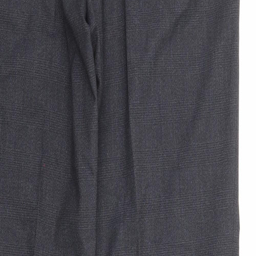 Marks and Spencer Mens Blue Plaid Polyester Dress Pants Trousers Size 34 in L33 in Regular Zip
