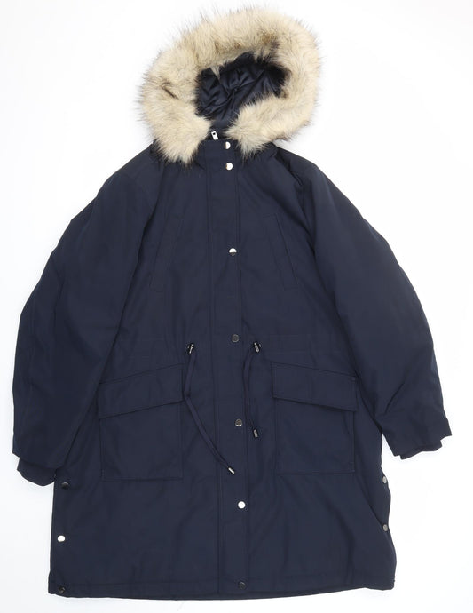 Marks and Spencer Womens Blue Parka Coat Size 22 Zip