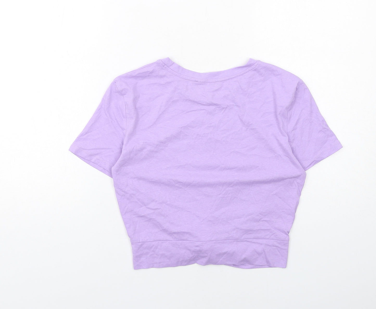 Zara Womens Purple Cotton Cropped T-Shirt Size M Crew Neck - Twist Front Detail