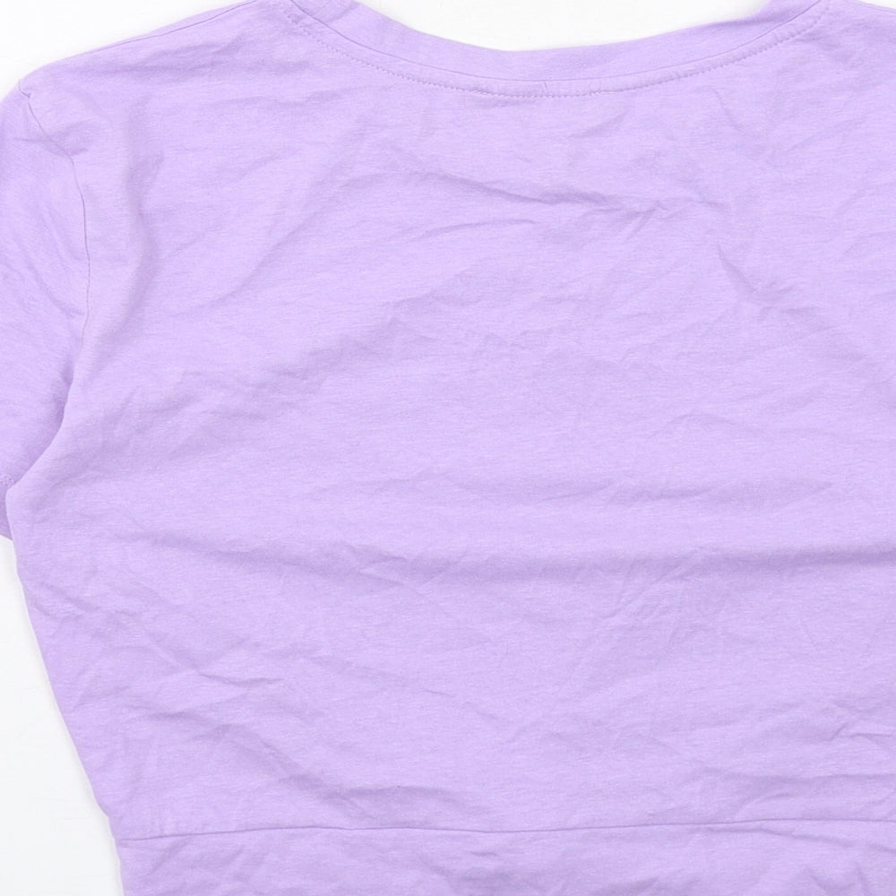 Zara Womens Purple Cotton Cropped T-Shirt Size M Crew Neck - Twist Front Detail