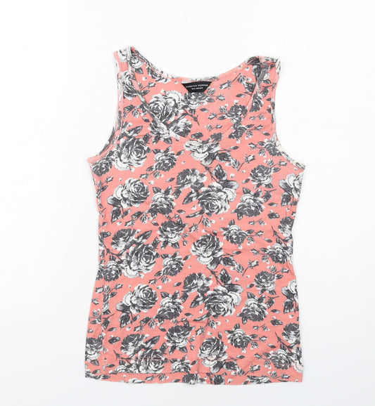 Dorothy Perkins Womens Pink Floral Cotton Basic Tank Size 10 Round Neck