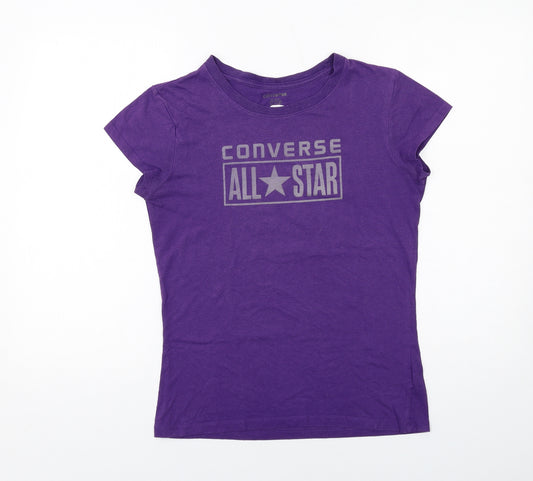 Converse Girls Purple Cotton Basic T-Shirt Size 13-14 Years Round Neck Pullover