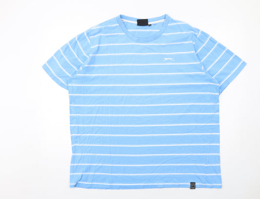 Slazenger Mens Blue Striped Cotton T-Shirt Size 2XL Round Neck