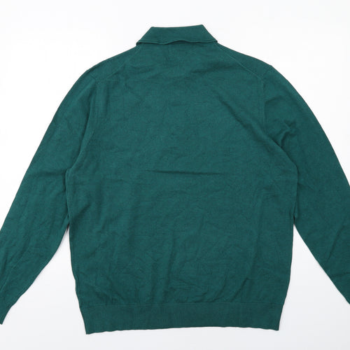 Marks and Spencer Mens Green Collared Cotton Pullover Jumper Size L Long Sleeve