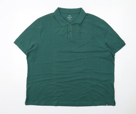 Marks and Spencer Mens Green Cotton Polo Size 3XL Collared Button