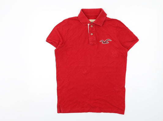 Hollister Mens Red Cotton Polo Size S Collared Button