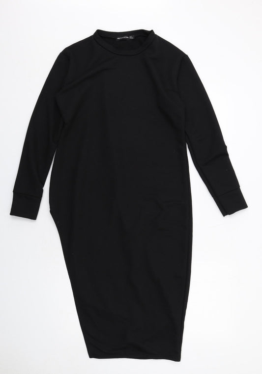 PRETTYLITTLETHING Womens Black Polyester Jumper Dress Size 8 Round Neck Pullover