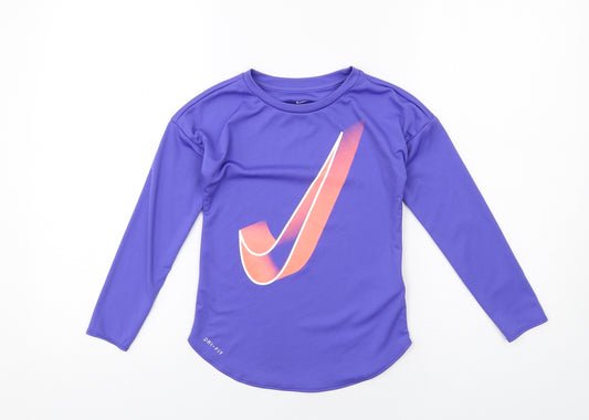 Nike Girls Purple Polyester Basic T-Shirt Size 6-7 Years Crew Neck Pullover