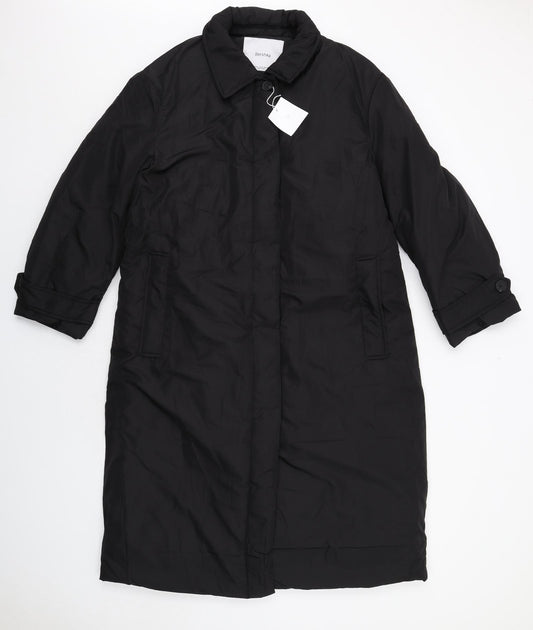 Bershka Womens Black Overcoat Coat Size M Button